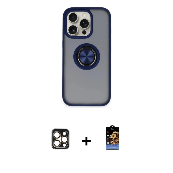 MARSİLYAN™- iPhone 16 Pro Max Kılıf Yörünge Çizgi - Siyah Buffer Hayalet Cam Ekran Koruyucu + PVD Metal Kamera Lens - GD