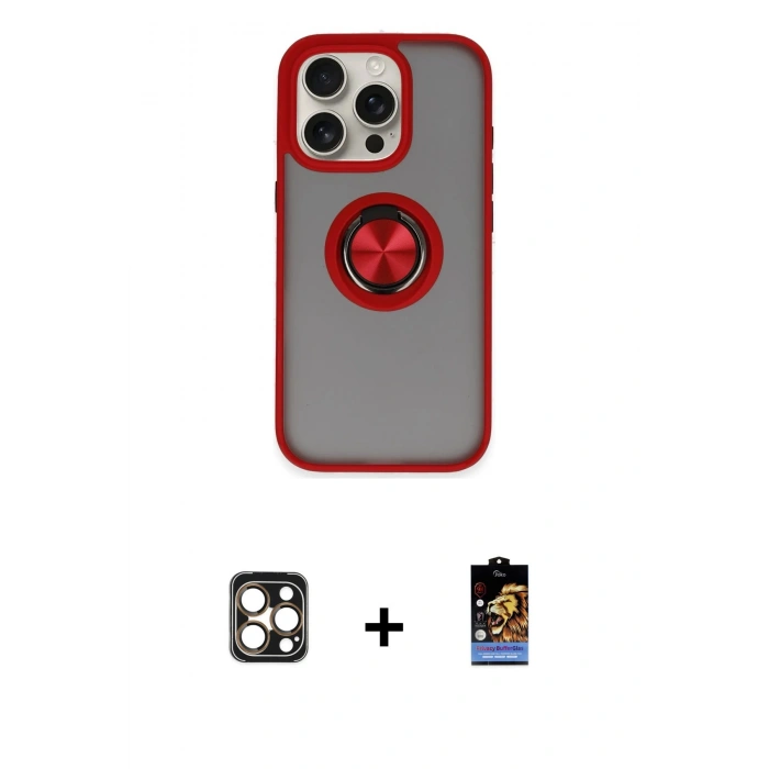 MARSİLYAN™- iPhone 16 Pro Max Kılıf Yörünge Çizgi - Siyah Buffer Hayalet Cam Ekran Koruyucu + PVD Metal Kamera Lens - GD