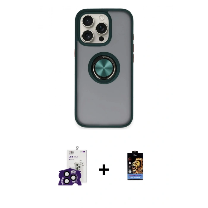 MARSİLYAN™- iPhone 16 Pro Max Kılıf Yörünge Çizgi - Siyah Buffer Hayalet Cam Ekran Koruyucu + Bilvis Titan Kamera Lens - SH