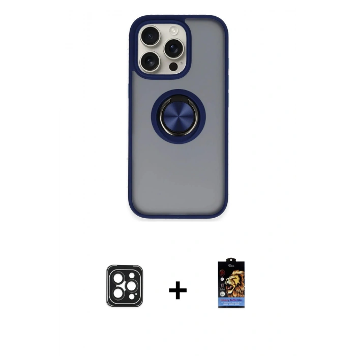 MARSİLYAN™- iPhone 16 Pro Max Kılıf Yörünge Çizgi - Siyah Buffer Hayalet Cam Ekran Koruyucu + Siyah PVD Metal Kamera Lens