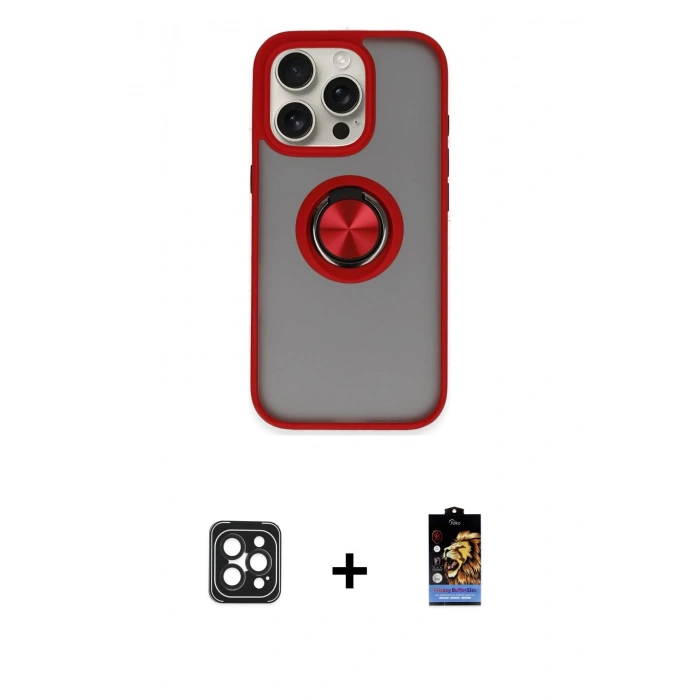 MARSİLYAN™- iPhone 16 Pro Max Kılıf Yörünge Çizgi - Siyah Buffer Hayalet Cam Ekran Koruyucu + Siyah PVD Metal Kamera Lens