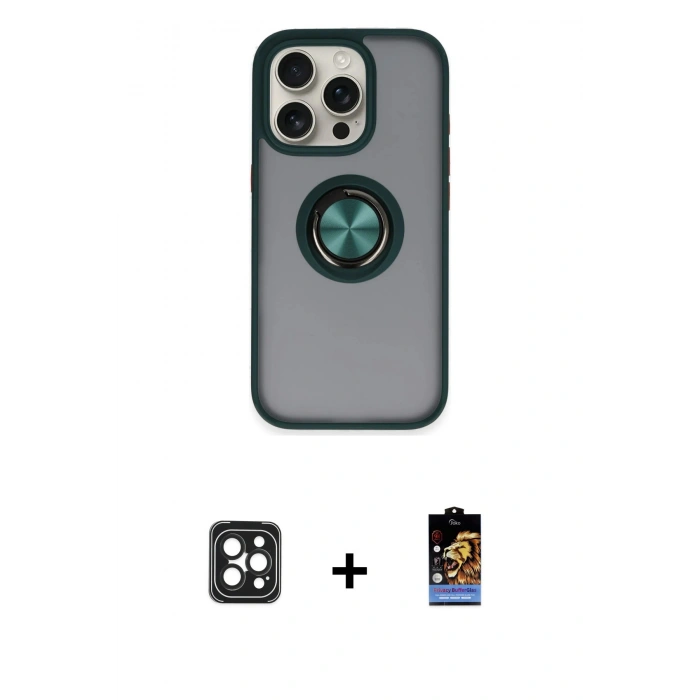 MARSİLYAN™- iPhone 16 Pro Max Kılıf Yörünge Çizgi - Siyah Buffer Hayalet Cam Ekran Koruyucu + Siyah PVD Metal Kamera Lens