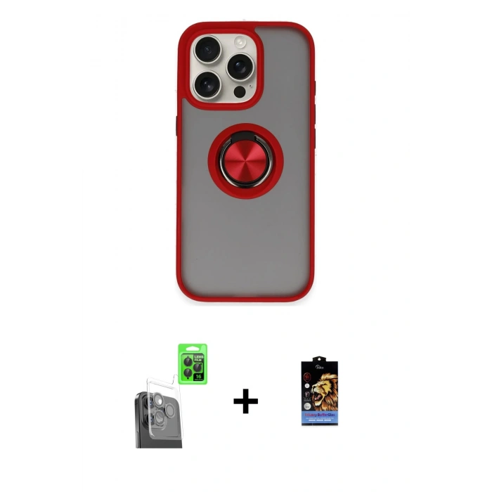 MARSİLYAN™- iPhone 16 Pro Max Kılıf Yörünge Çizgi - Siyah Buffer Hayalet Cam Ekran Koruyucu + Raze Metal Kamera Lens - SH