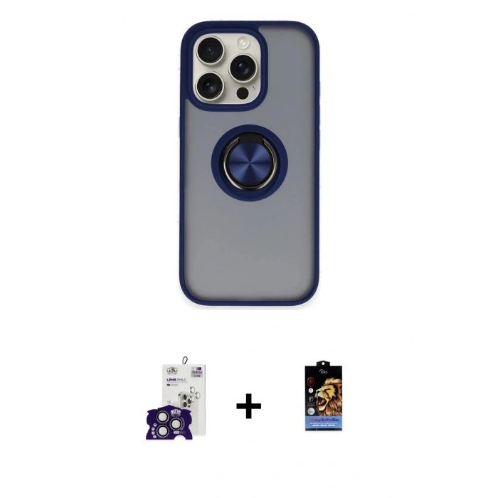 MARSİLYAN™- iPhone 16 Pro Max Kılıf Yörünge Çizgi - Siyah Buffer Hayalet Cam Ekran Koruyucu + Bilvis Titan Kamera Lens - TMGI