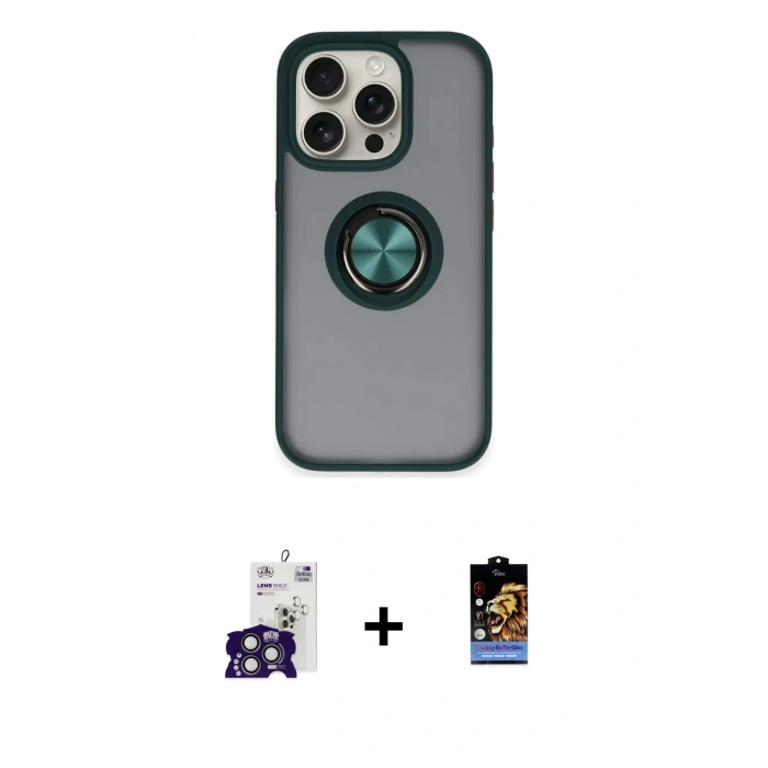 MARSİLYAN™- iPhone 16 Pro Max Kılıf Yörünge Çizgi - Siyah Buffer Hayalet Cam Ekran Koruyucu + Bilvis Titan Kamera Lens - TMGI