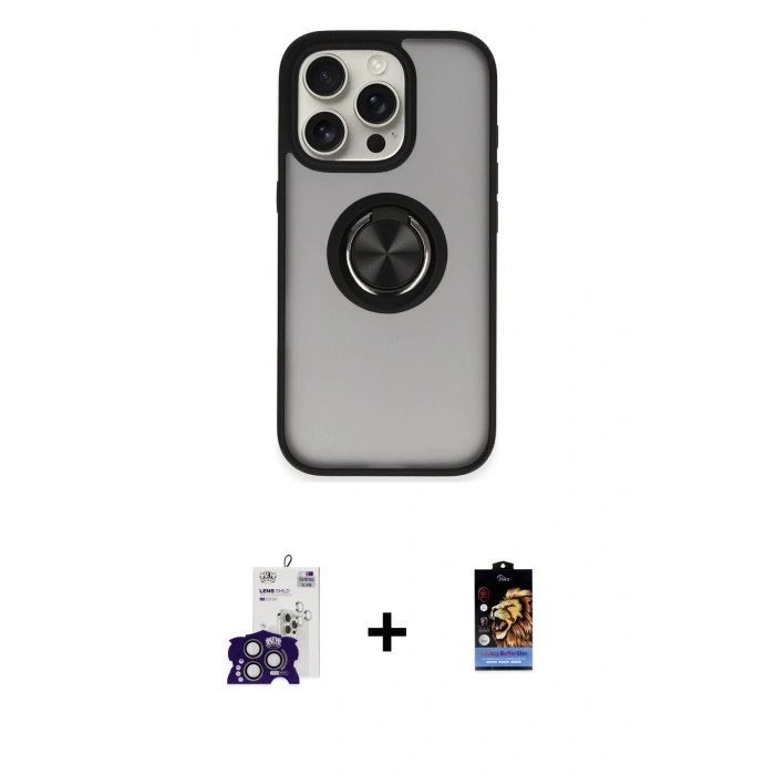 MARSİLYAN™- iPhone 16 Pro Max Kılıf Yörünge Çizgi - Siyah Buffer Hayalet Cam Ekran Koruyucu + Bilvis Titan Kamera Lens - TMGI