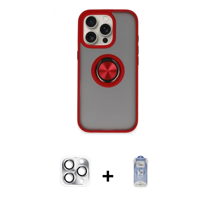 MARSİLYAN™- iPhone 16 Pro Max Kılıf Yörünge Çizgi - Siyah Joko Magic 5D Cam + Pers Alüminyum Kamera Lens - GS