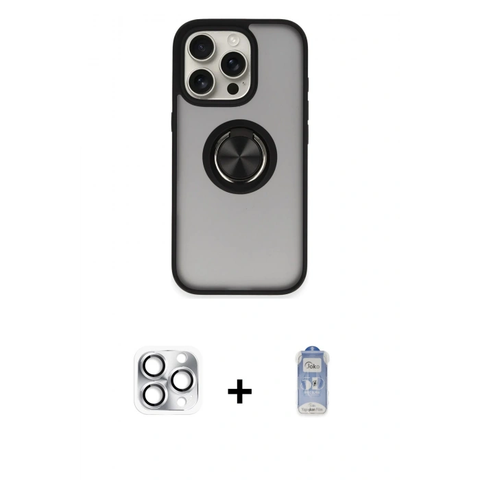 MARSİLYAN™- iPhone 16 Pro Max Kılıf Yörünge Çizgi - Siyah Joko Magic 5D Cam + Pers Alüminyum Kamera Lens - GS