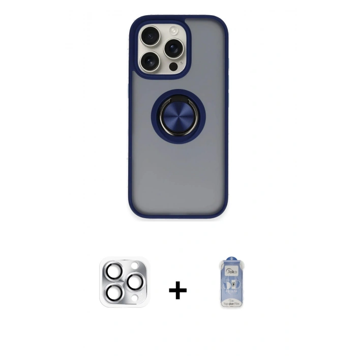 MARSİLYAN™- iPhone 16 Pro Max Kılıf Yörünge Çizgi - Siyah Joko Magic 5D Cam + Pers Alüminyum Kamera Lens - GS