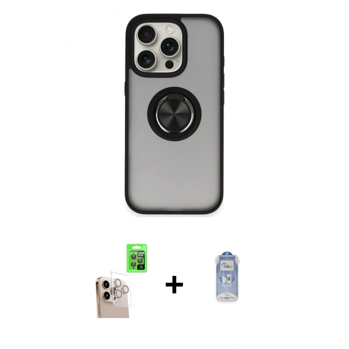 MARSİLYAN™- iPhone 16 Pro Max Kılıf Yörünge Çizgi - Siyah Joko Magic 5D Cam + Raze Metal Kamera Lens - NLGY