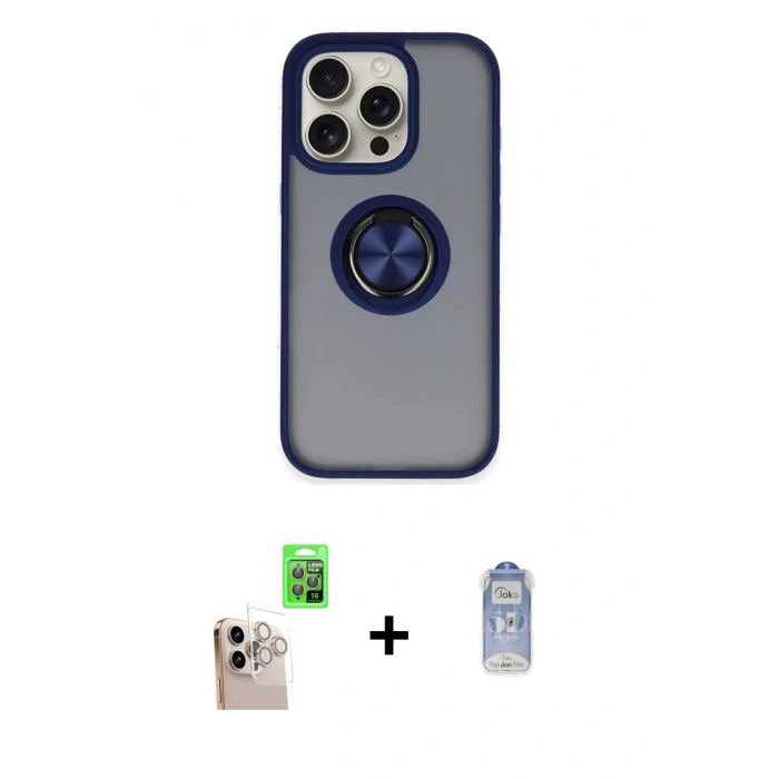 MARSİLYAN™- iPhone 16 Pro Max Kılıf Yörünge Çizgi - Siyah Joko Magic 5D Cam + Raze Metal Kamera Lens - NLGY