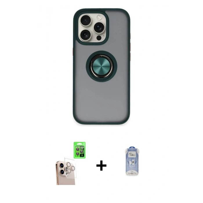 MARSİLYAN™- iPhone 16 Pro Max Kılıf Yörünge Çizgi - Siyah Joko Magic 5D Cam + Raze Metal Kamera Lens - NLGY