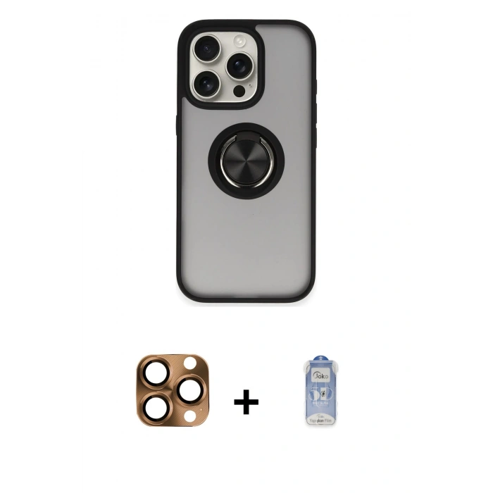 MARSİLYAN™- iPhone 16 Pro Max Kılıf Yörünge Çizgi - Siyah Joko Magic 5D Cam + Pers Alüminyum Kamera Lens - CLTM