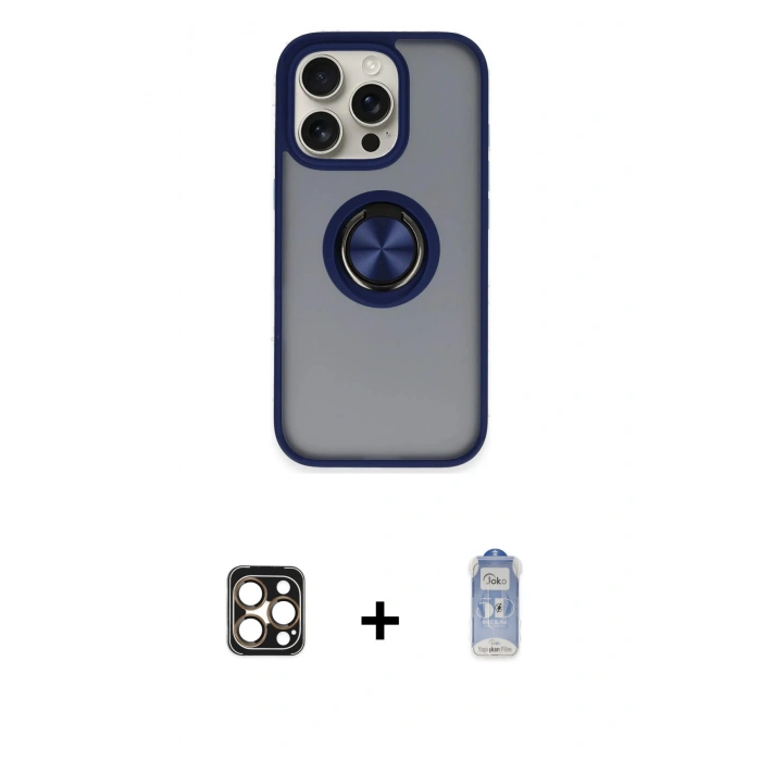 MARSİLYAN™- iPhone 16 Pro Max Kılıf Yörünge Çizgi - Siyah Joko Magic 5D Cam + PVD Metal Kamera Lens - GD