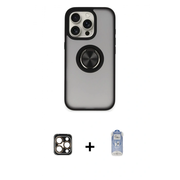 MARSİLYAN™- iPhone 16 Pro Max Kılıf Yörünge Çizgi - Siyah Joko Magic 5D Cam + PVD Metal Kamera Lens - GD