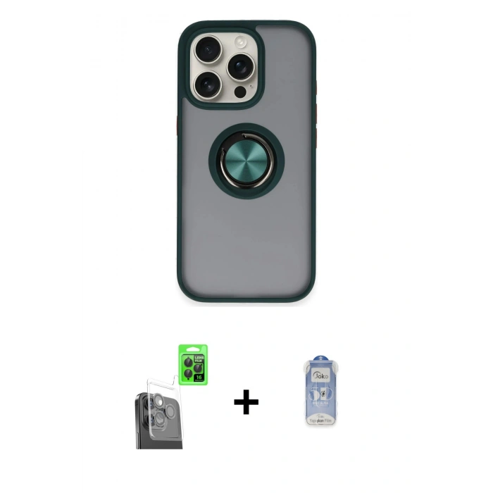 MARSİLYAN™- iPhone 16 Pro Max Kılıf Yörünge Çizgi - Siyah Joko Magic 5D Cam + Raze Metal Kamera Lens - SH