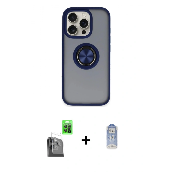 MARSİLYAN™- iPhone 16 Pro Max Kılıf Yörünge Çizgi - Siyah Joko Magic 5D Cam + Raze Metal Kamera Lens - SH