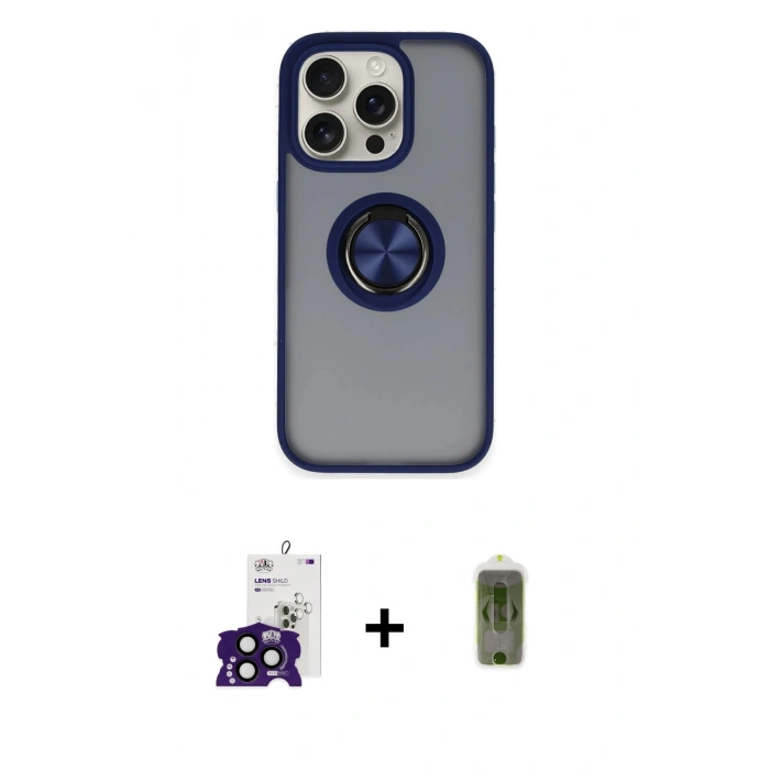 MARSİLYAN™- iPhone 16 Pro Max Kılıf Yörünge Çizgi - Siyah Joko Magic 5D Hayalet Cam + Bilvis Titan Kamera Lens - SH