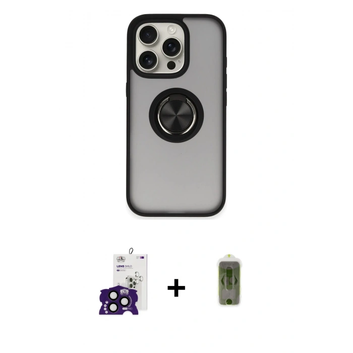 MARSİLYAN™- iPhone 16 Pro Max Kılıf Yörünge Çizgi - Siyah Joko Magic 5D Hayalet Cam + Bilvis Titan Kamera Lens - SH