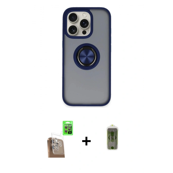 MARSİLYAN™- iPhone 16 Pro Max Kılıf Yörünge Çizgi - Siyah Joko Magic 5D Hayalet Cam + Raze Metal Kamera Lens - CLTM