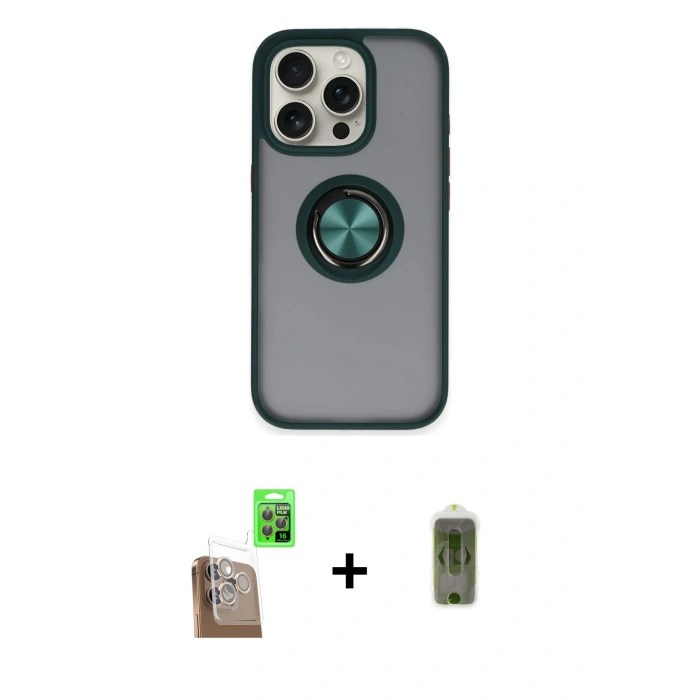 MARSİLYAN™- iPhone 16 Pro Max Kılıf Yörünge Çizgi - Siyah Joko Magic 5D Hayalet Cam + Raze Metal Kamera Lens - CLTM