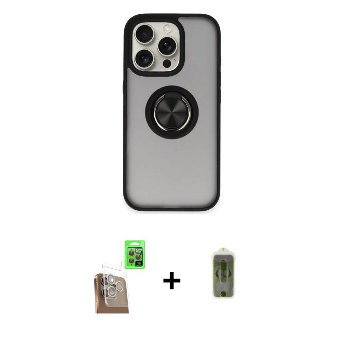 MARSİLYAN™- iPhone 16 Pro Max Kılıf Yörünge Çizgi - Siyah Joko Magic 5D Hayalet Cam + Raze Metal Kamera Lens - CLTM