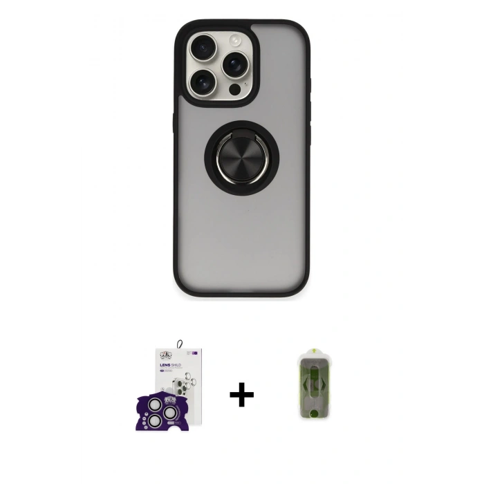 MARSİLYAN™- iPhone 16 Pro Max Kılıf Yörünge Çizgi - Siyah Joko Magic 5D Hayalet Cam + Bilvis Titan Kamera Lens - GS