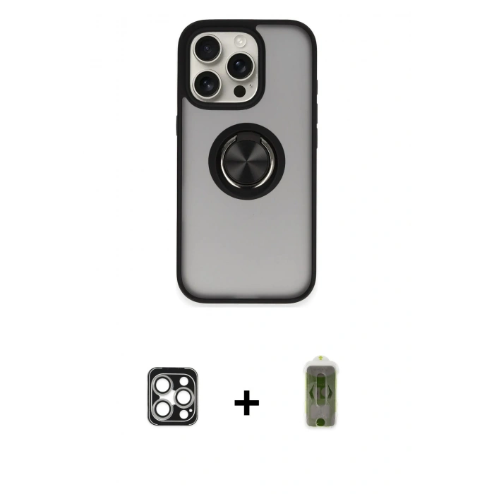 MARSİLYAN™- iPhone 16 Pro Max Kılıf Yörünge Çizgi - Siyah Joko Magic 5D Hayalet Cam + PVD Metal Kamera Lens - GS