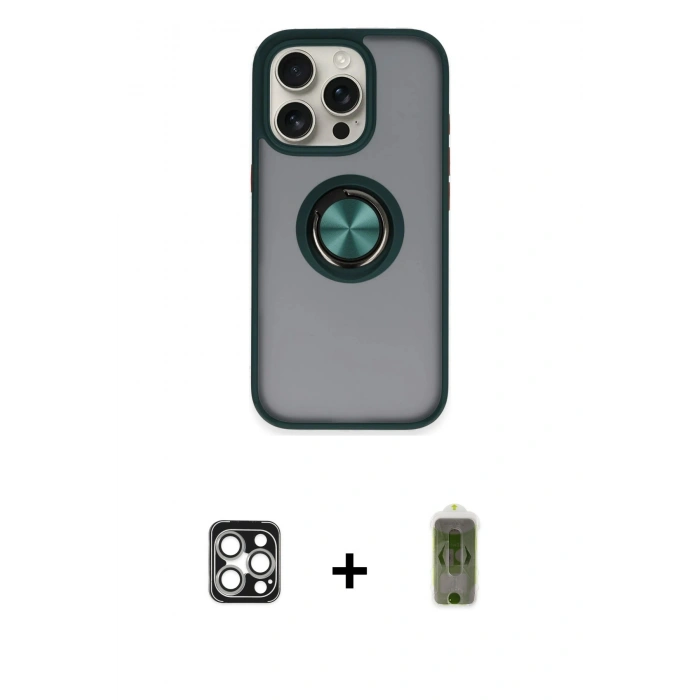 MARSİLYAN™- iPhone 16 Pro Max Kılıf Yörünge Çizgi - Siyah Joko Magic 5D Hayalet Cam + PVD Metal Kamera Lens - GS