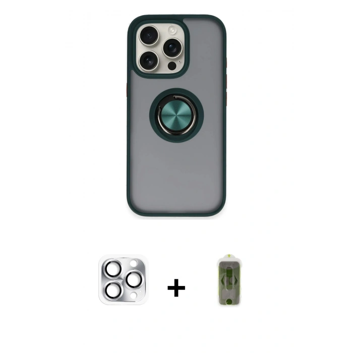 MARSİLYAN™- iPhone 16 Pro Max Kılıf Yörünge Çizgi - Siyah Joko Magic 5D Hayalet Cam + Pers Alüminyum Kamera Lens - GS