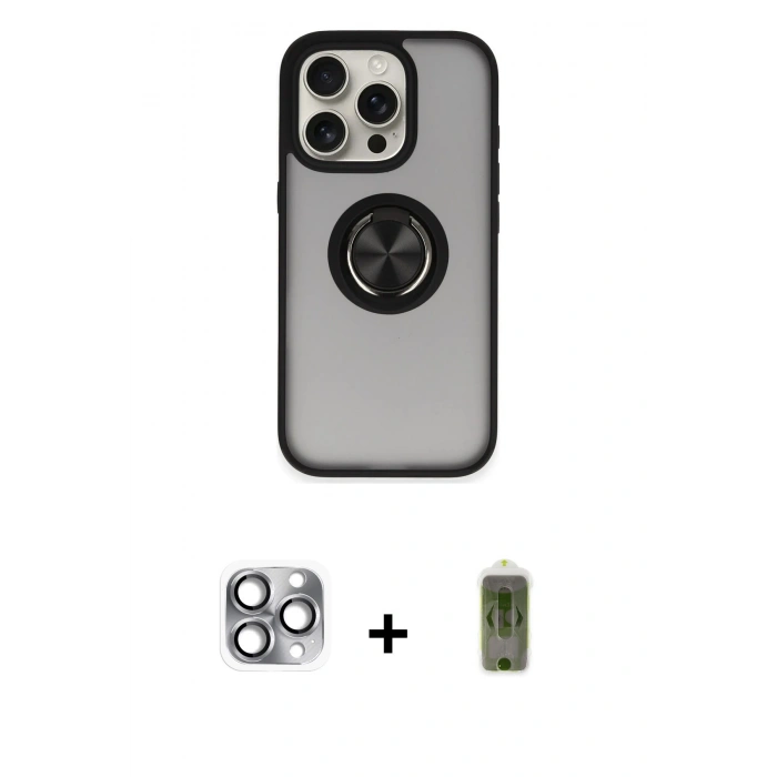 MARSİLYAN™- iPhone 16 Pro Max Kılıf Yörünge Çizgi - Siyah Joko Magic 5D Hayalet Cam + Pers Alüminyum Kamera Lens - GI