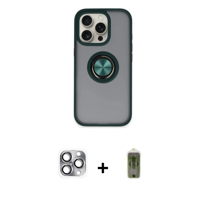 MARSİLYAN™- iPhone 16 Pro Max Kılıf Yörünge Çizgi - Siyah Joko Magic 5D Hayalet Cam + Pers Alüminyum Kamera Lens - GI