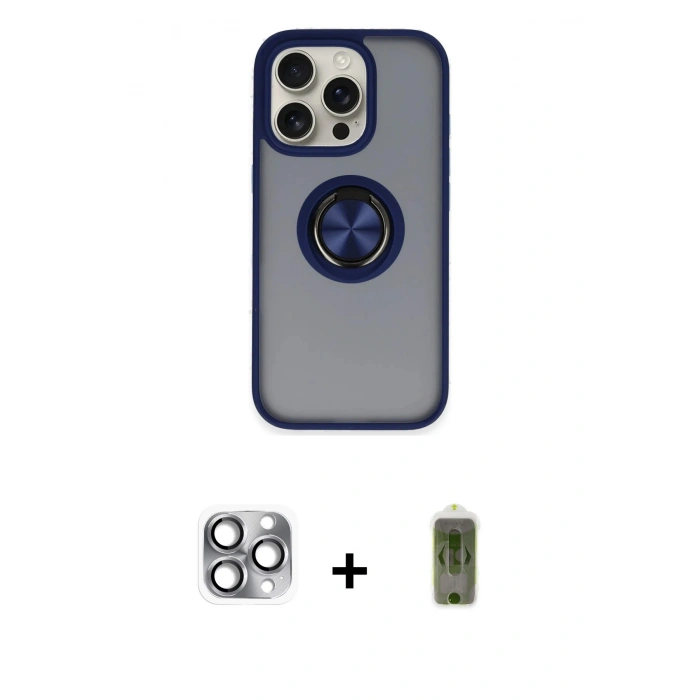 MARSİLYAN™- iPhone 16 Pro Max Kılıf Yörünge Çizgi - Siyah Joko Magic 5D Hayalet Cam + Pers Alüminyum Kamera Lens - GI