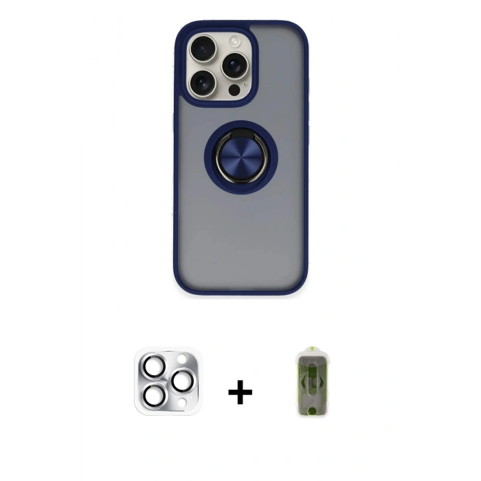 MARSİLYAN™- iPhone 16 Pro Max Kılıf Yörünge Çizgi - Siyah Joko Magic 5D Hayalet Cam + Pers Alüminyum Kamera Lens - GS