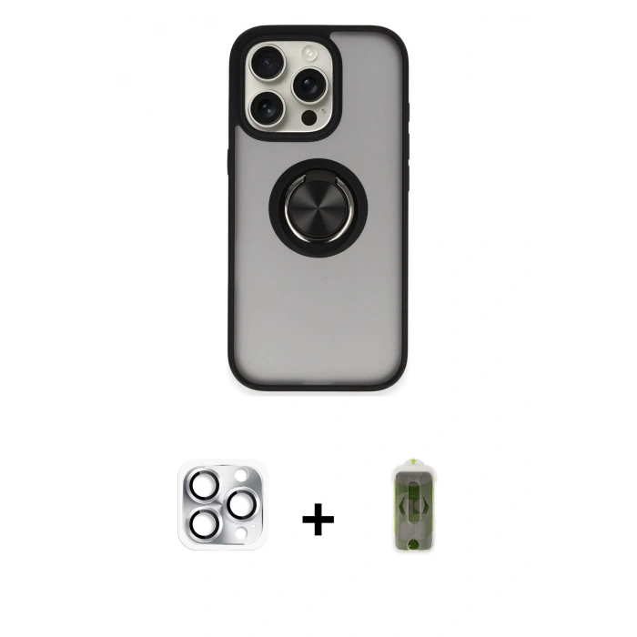 MARSİLYAN™- iPhone 16 Pro Max Kılıf Yörünge Çizgi - Siyah Joko Magic 5D Hayalet Cam + Pers Alüminyum Kamera Lens - GS