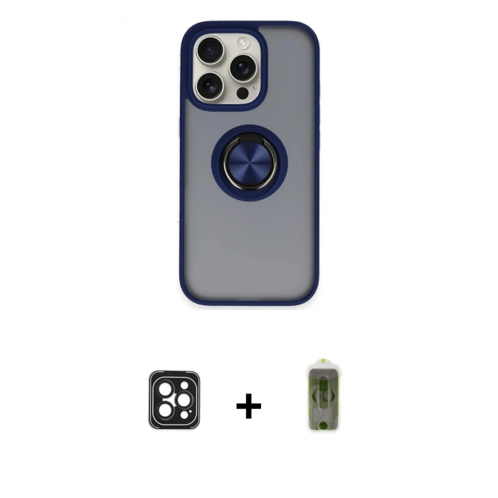 MARSİLYAN™- iPhone 16 Pro Max Kılıf Yörünge Çizgi - Siyah Joko Magic 5D Hayalet Cam + Siyah PVD Metal Kamera Lens