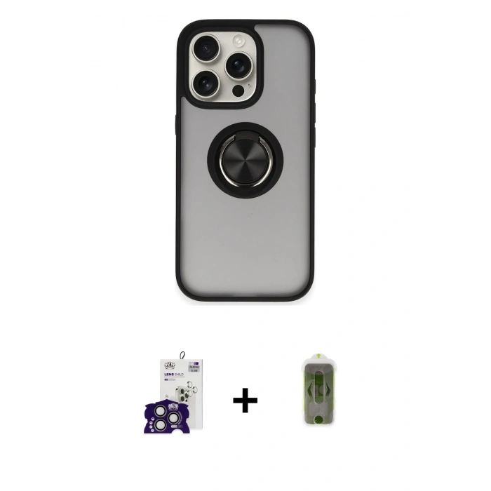 MARSİLYAN™- iPhone 16 Pro Max Kılıf Yörünge Çizgi - Siyah Joko Magic 5D Hayalet Cam + Bilvis Titan Kamera Lens - TMGI