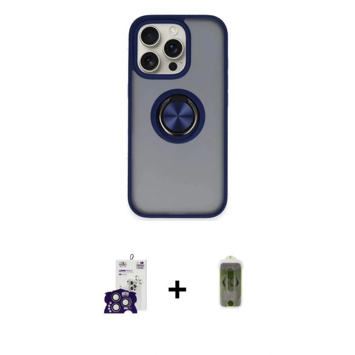 MARSİLYAN™- iPhone 16 Pro Max Kılıf Yörünge Çizgi - Siyah Joko Magic 5D Hayalet Cam + Bilvis Titan Kamera Lens - TMGI