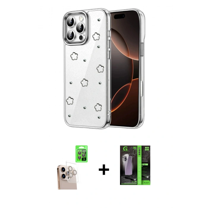MARSİLYAN™- iPhone 16 Pro Max Kılıf Yörünge Form - Şeffaf 360 Full Body Arka Koruyucu + Raze Metal Kamera Lens - NLGY