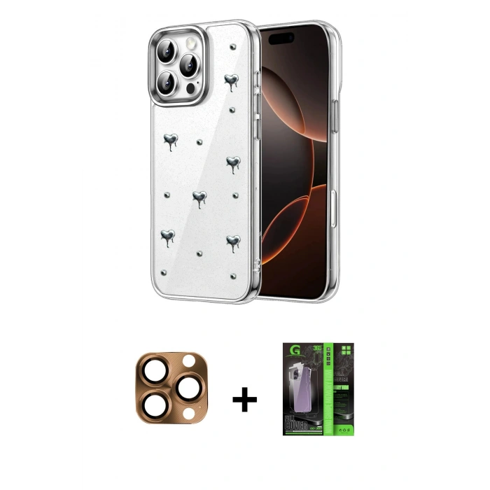 MARSİLYAN™- iPhone 16 Pro Max Kılıf Yörünge Form - Şeffaf 360 Full Body Arka Koruyucu + Pers Alüminyum Kamera Lens - CLTM