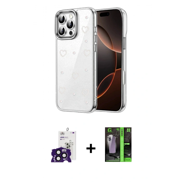 MARSİLYAN™- iPhone 16 Pro Max Kılıf Yörünge Form - Şeffaf 360 Full Body Arka Koruyucu + Siyah Bilvis Titan Kamera Lens