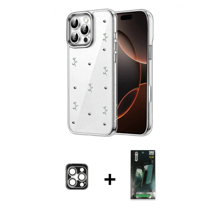 MARSİLYAN™- iPhone 16 Pro Max Kılıf Yörünge Form - Siyah 360 Mat Full Body Arka Koruyucu + PVD Metal Kamera Lens - GS