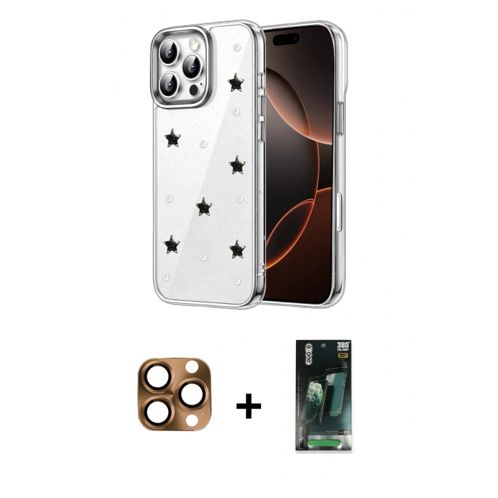 MARSİLYAN™- iPhone 16 Pro Max Kılıf Yörünge Form - Siyah 360 Mat Full Body Arka Koruyucu + Pers Alüminyum Kamera Lens - CLTM