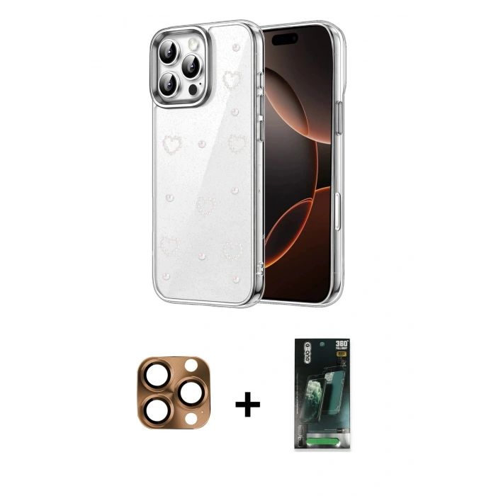 MARSİLYAN™- iPhone 16 Pro Max Kılıf Yörünge Form - Siyah 360 Mat Full Body Arka Koruyucu + Pers Alüminyum Kamera Lens - CLTM
