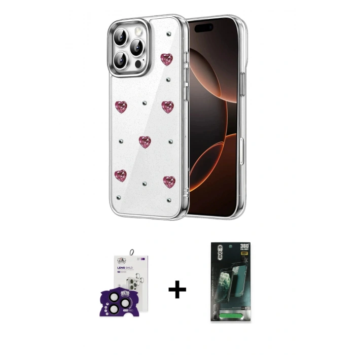 MARSİLYAN™- iPhone 16 Pro Max Kılıf Yörünge Form - Siyah 360 Mat Full Body Arka Koruyucu + Bilvis Titan Kamera Lens - SH