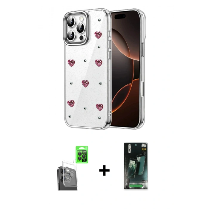 MARSİLYAN™- iPhone 16 Pro Max Kılıf Yörünge Form - Siyah 360 Mat Full Body Arka Koruyucu + Siyah Raze Metal Kamera Lens