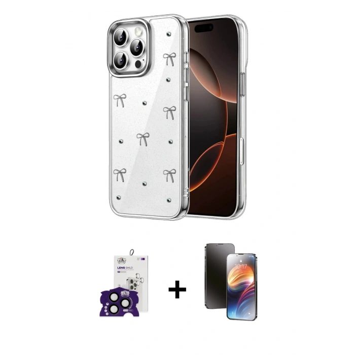 MARSİLYAN™- iPhone 16 Pro Max Kılıf Yörünge Form - Siyah 3D Antistatik Mat Seramik Nano Ekran Koruyucu + Bilvis Titan Kamera Lens - SH
