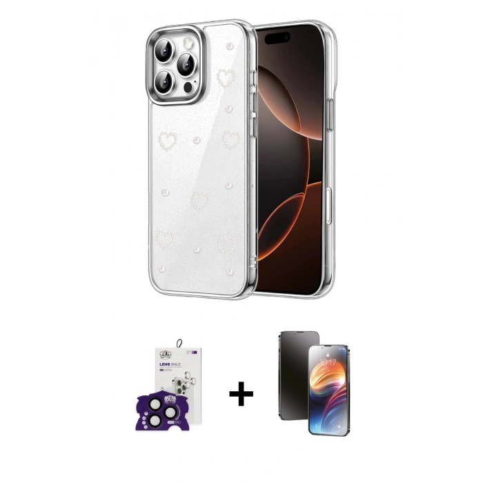 MARSİLYAN™- iPhone 16 Pro Max Kılıf Yörünge Form - Siyah 3D Antistatik Mat Seramik Nano Ekran Koruyucu + Bilvis Titan Kamera Lens - SH