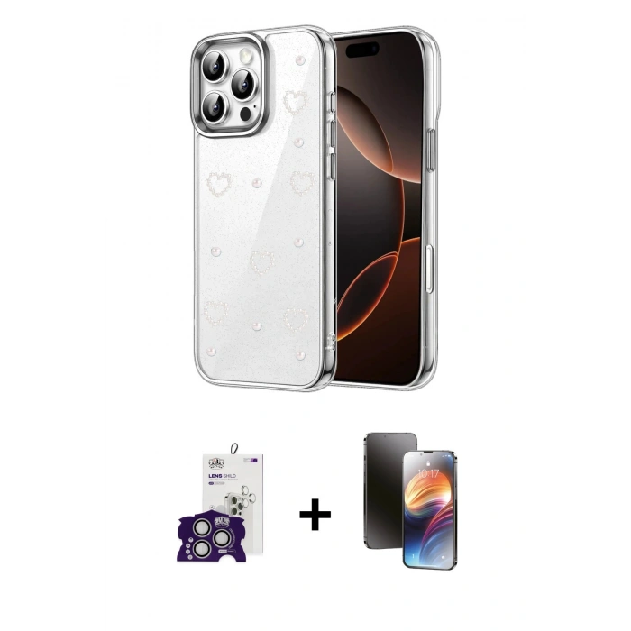MARSİLYAN™- iPhone 16 Pro Max Kılıf Yörünge Form - Siyah 3D Antistatik Mat Seramik Nano Ekran Koruyucu + Bilvis Titan Kamera Lens - GS