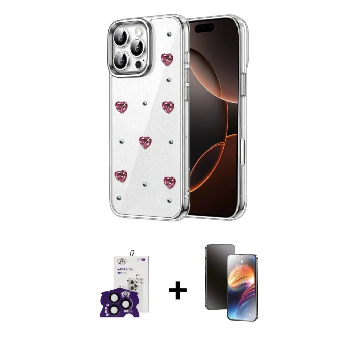 MARSİLYAN™- iPhone 16 Pro Max Kılıf Yörünge Form - Siyah 3D Antistatik Mat Seramik Nano Ekran Koruyucu + Bilvis Titan Kamera Lens - SH